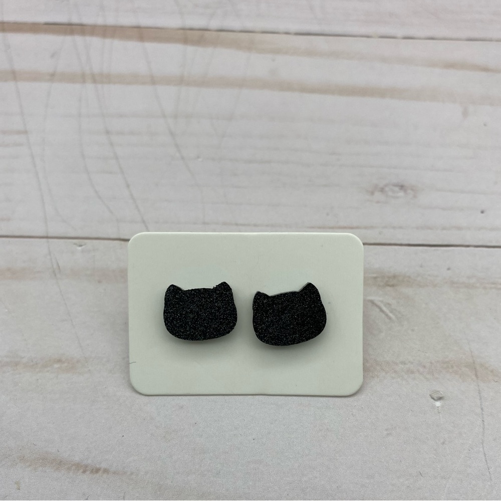 Black Glittery Cat Head Earrings